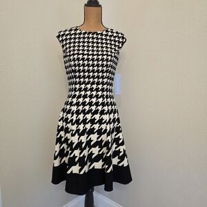 London Times Black and White Houndstooth Dress